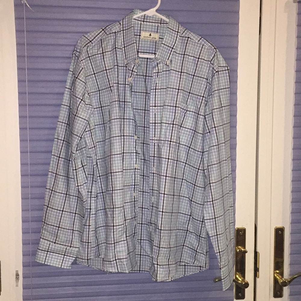 Southern Pines large blue patterned button up
